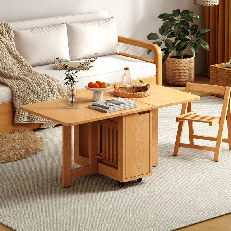 

Solid Wood Folding Coffee Table Living Room Household Nordic Modern Movable Coffee Table Sofa Side With Chair Home Furniture