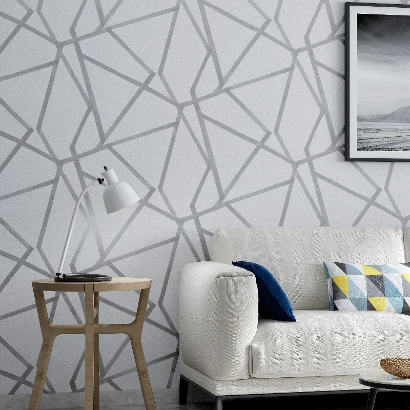 

Grey Geometric Wallpaper for Living Room Bedroom Gray White Patterned Modern Design Wall Paper Roll Home Decor Wall Stickers