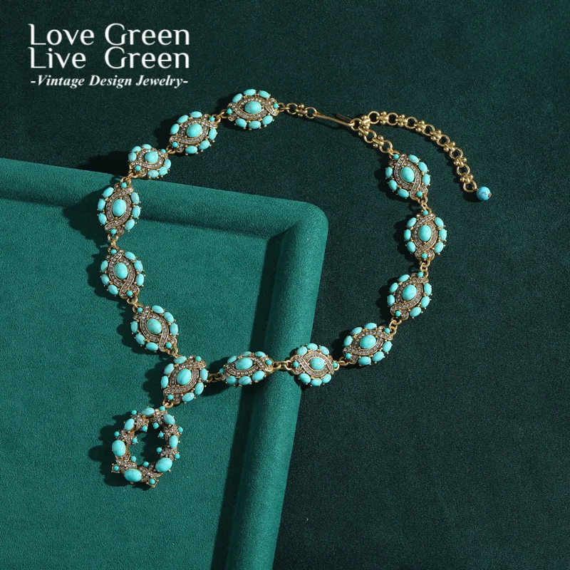 

Vintage Pendant Necklace Turquoise Jewelry With Stones Angle Eye Bohemia Party Accessories For Woman Antique Gold Color 2025