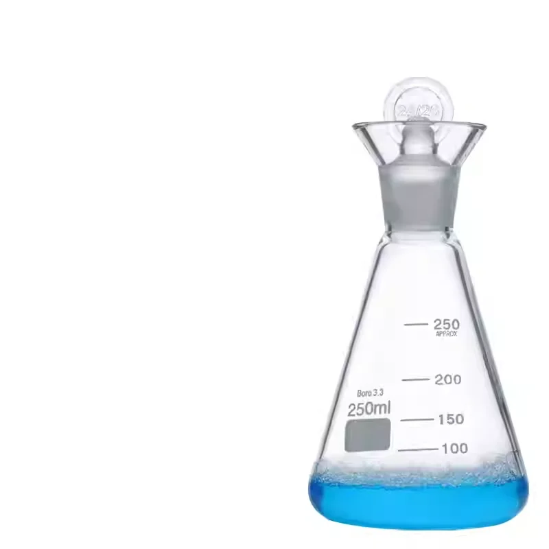 250ml iodine flask with stopper, conical flask, white high borosilicate