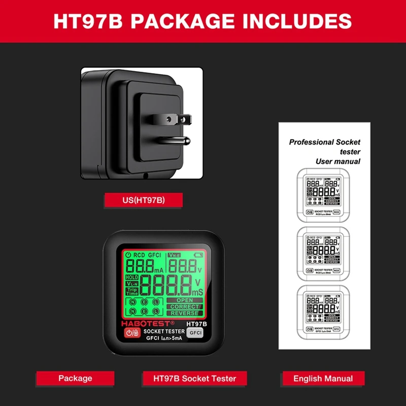 HABOTEST HT97 Digital Socket Tester Smart Voltage Detector Outlet Checker