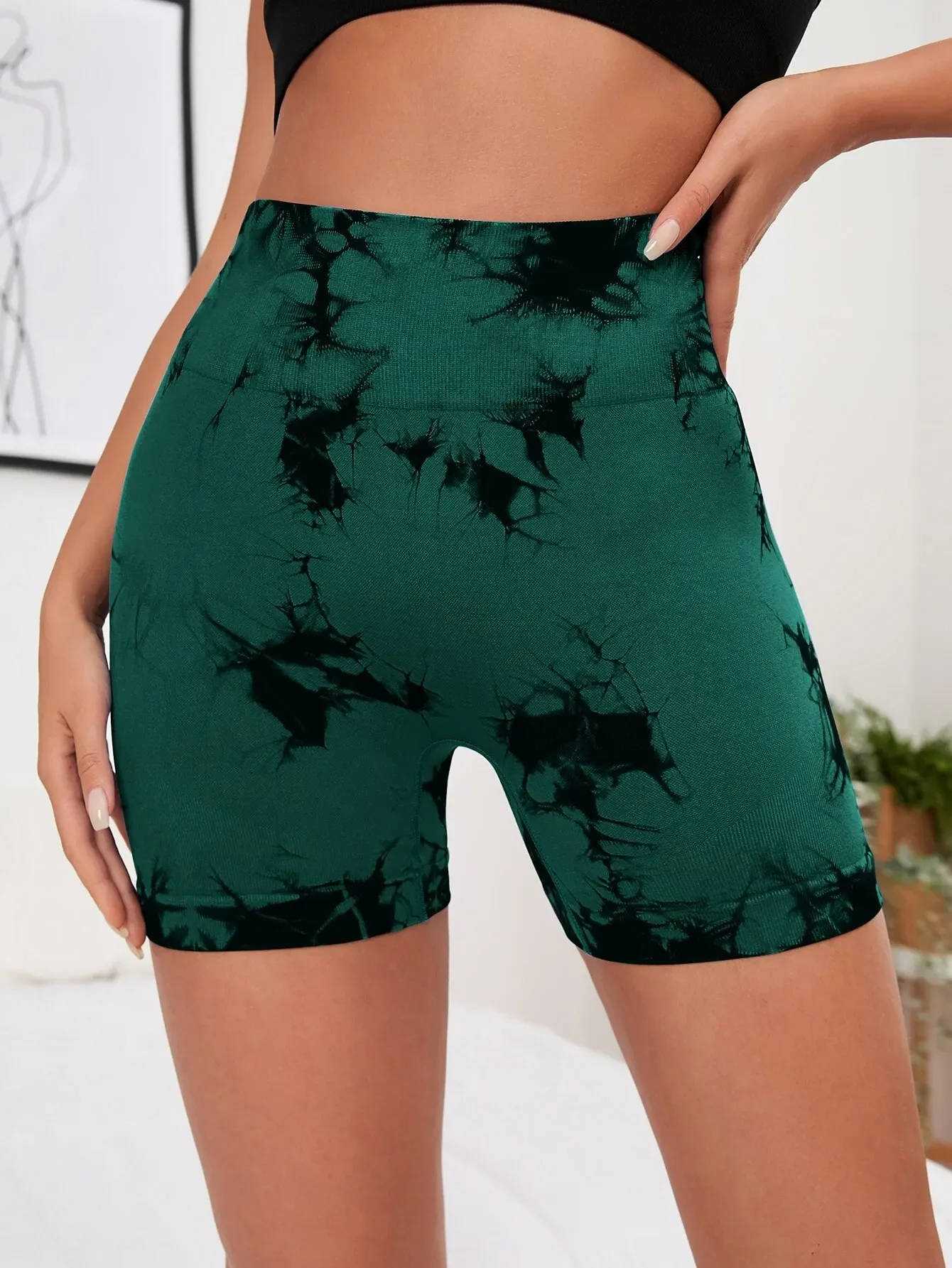 Sem costura tie dye estilo cintura alta secagem rápida fitness calças triplas mel pêssego hip lift yoga esportes shorts apertados