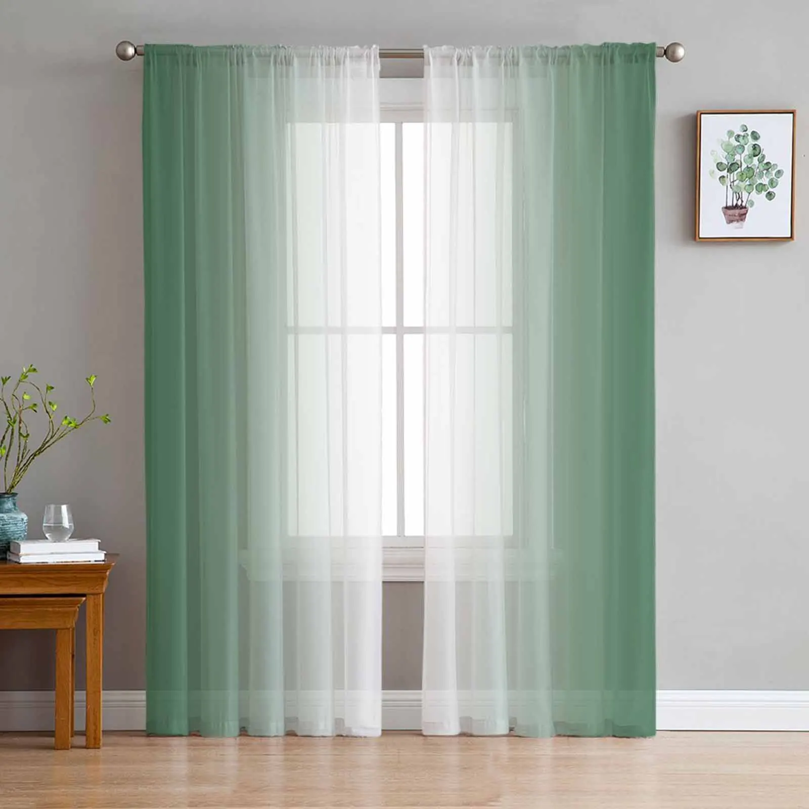 Hunter Green And White Gradient Sheer Curtain Living Room Drapes Home Bedroom Voile Curtain Tulle Window Curtain