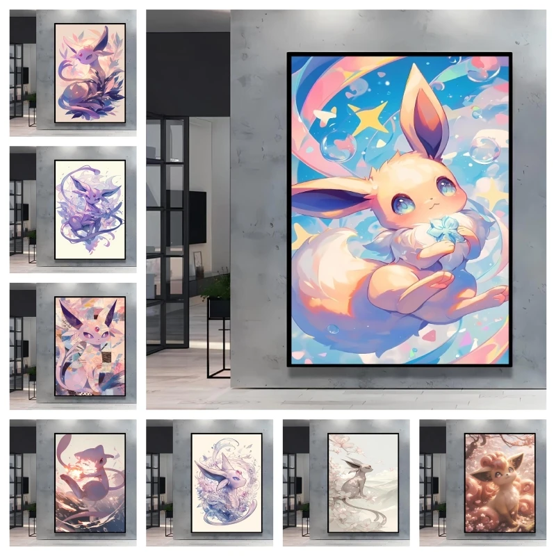 Canvas Posters Pokemon Eevee Decoration Paintings Cute Cartoon Character HD Images Modern Home Child Room Wall Art Holiday Gi