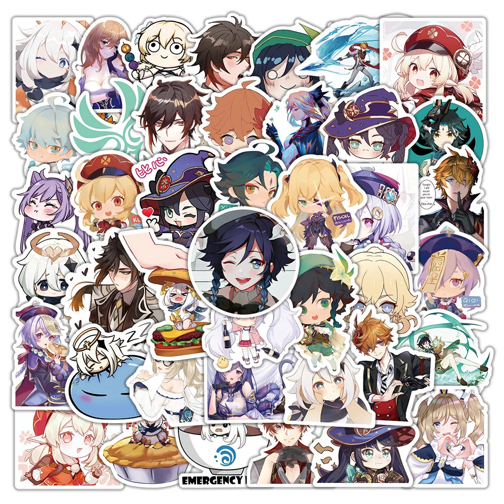 

10/30/50Pcs Kawaii Genshin Impact Stickers Anime Game Decals for Phone Diary Notebook Car Skateboard Wall Cute Sticker Kids Toys