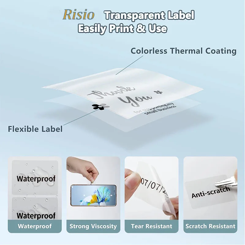 Transparent Rectangle Round Thermal Label Clear Roll Printable Adhesive Sticker Paper Waterproof Jar Price Barcode Tag M110 M220