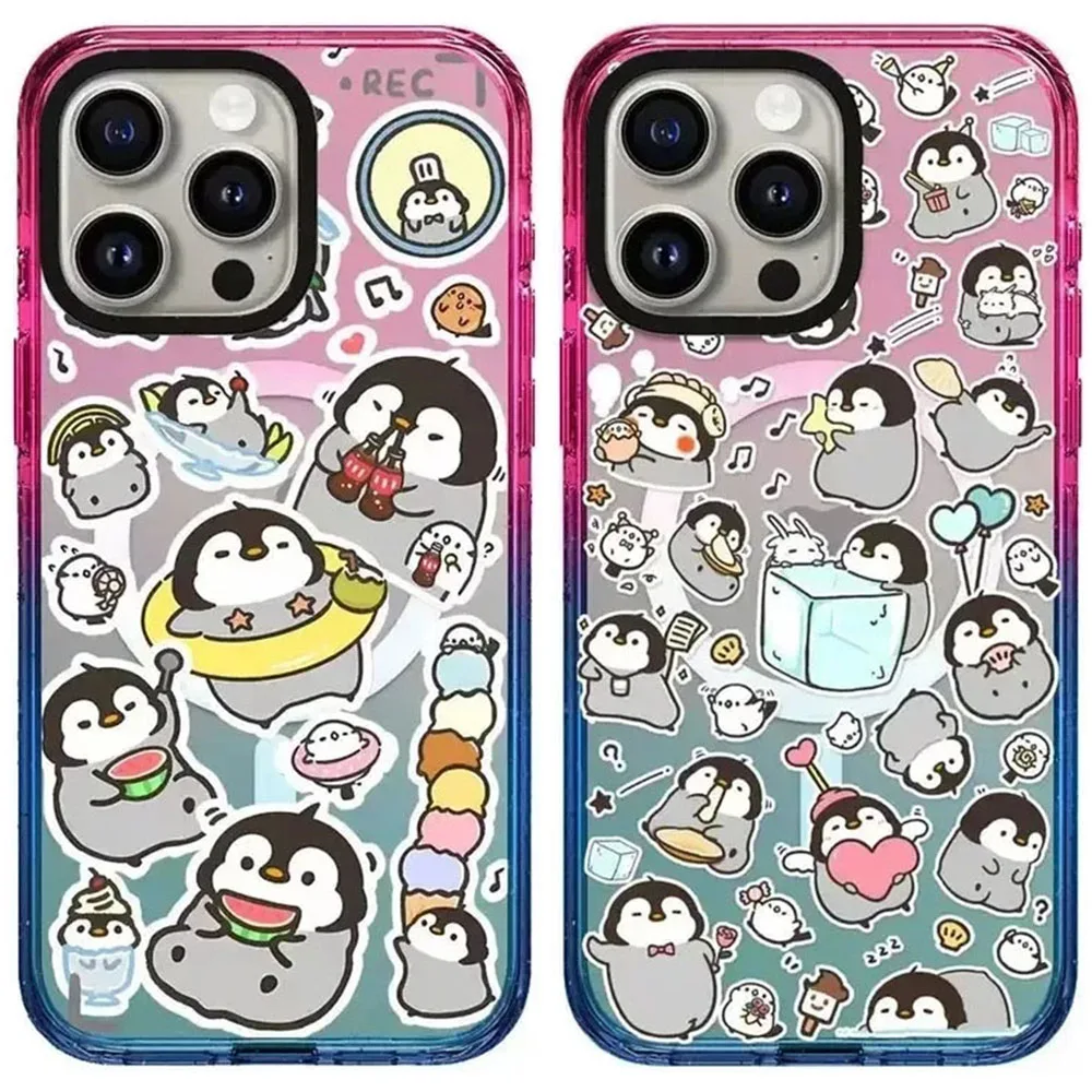 

Cute Penguin Colorful Border 2.5 Acrylic Magnetic iPhone 12 13 14 15 Pro Max Protective Case