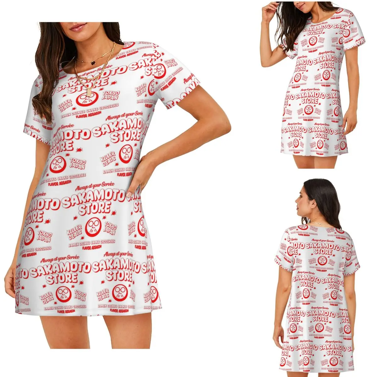 Custom Sakamoto Days STORE Short Sleeves Nightdress For Sleeping Sleepshirts Women Short Sleeve Nightgowns Loose Pajama Dress
