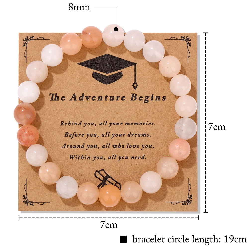 Graduation Card Bracelets Gems 8mm Natural Stone Bracelet For Teacher Classmate Friend Blessing Crystal Bracelet Son Daughter