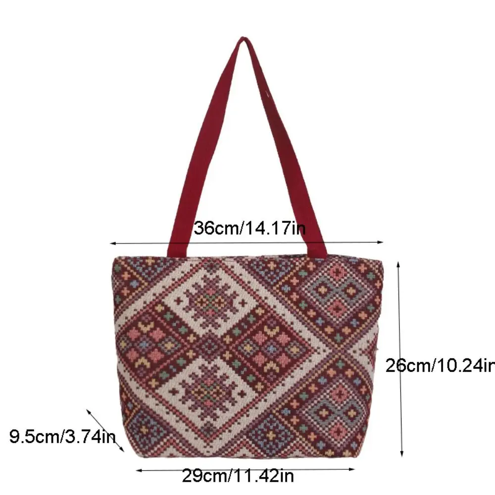 Embroidery Ethnic Style Canvas Bag Cute Portable Large Capacity Canvas Handbag Mommy Bag Storage Bag Striped Tote Bag Picnic