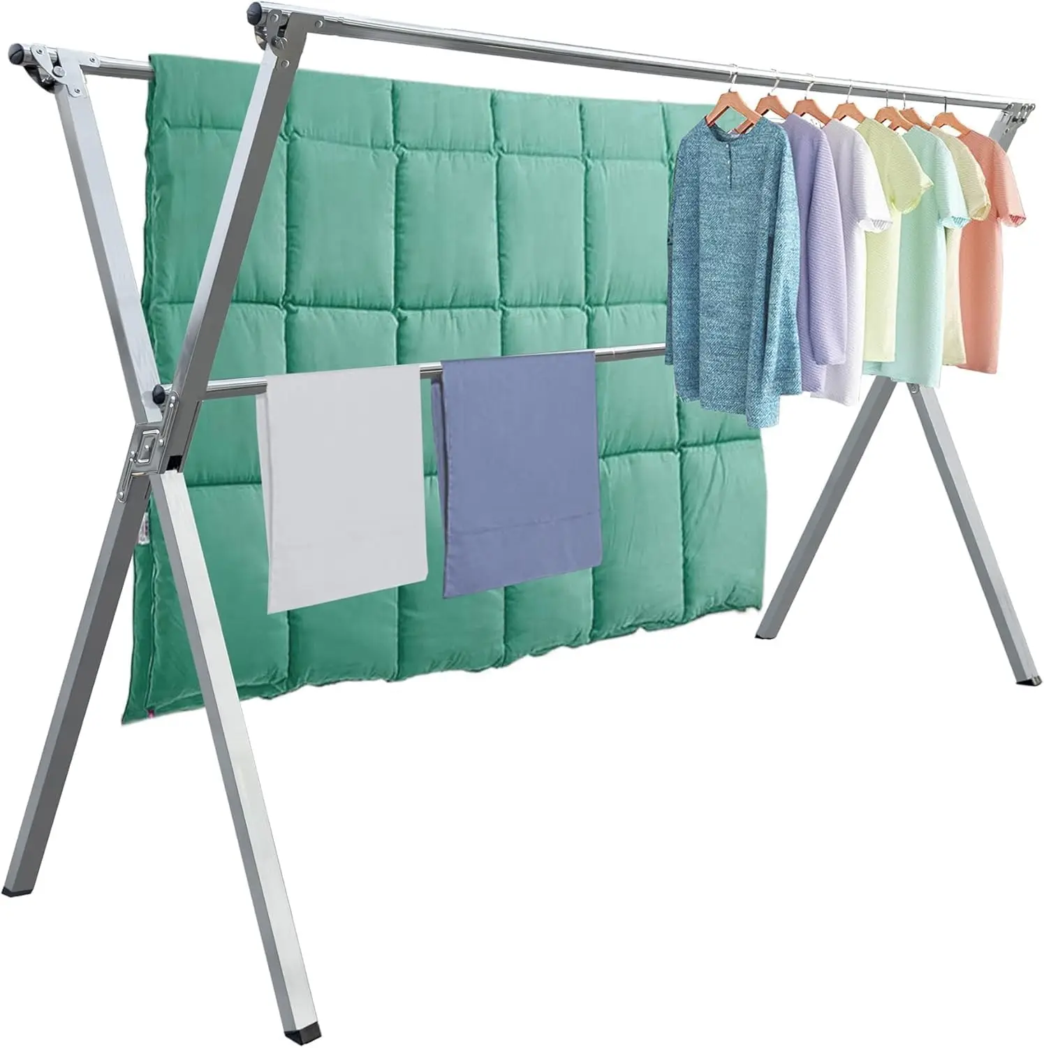 

Foldable Portable Clothes Drying Rack with 20 Hooks, Heavy Duty Indoor Outdoor Laundry Hanger (79.55'')