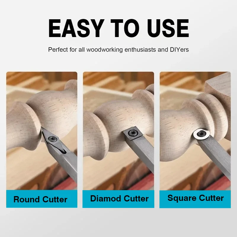 3 Pieces Wood Turning Tools Include Square, Round, Diamond Carbide Blades for Wood Turning AA46 Wood Lathe Chisel Set