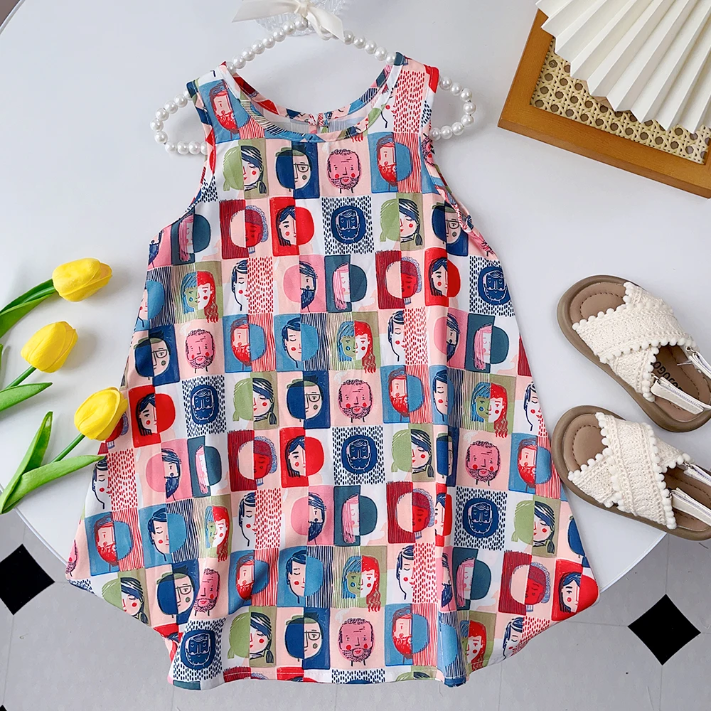 الفتيات عارضة لطيف ازياء مجردة نمط طباعة أكمام فستان الأميرة 1 قطعة صيف جديد 3-7 سنوات الاطفال أزياء الملابس #1