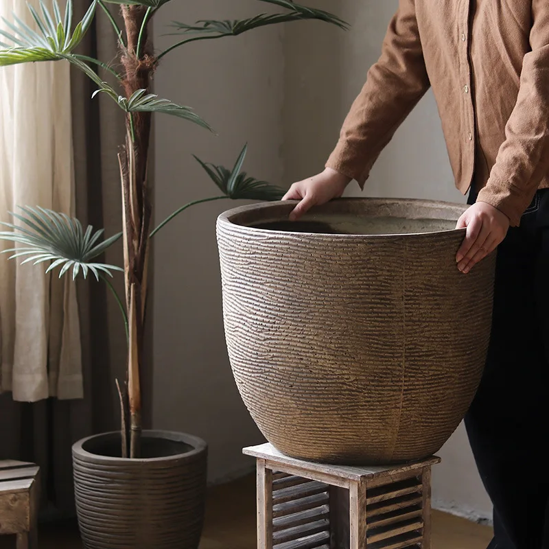 Retro magnesium mud flower pot simple antique art outdoor outdoor indoor living room green plant pot floor cement pot