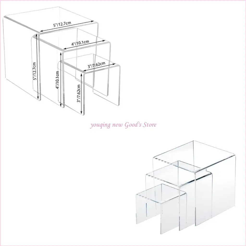 

57QA Acrylic Display Risers 3 Size Steps Acrylic Display Stand Anti-Corrosion Clear Showcase Display Shelf for Figure Buffet