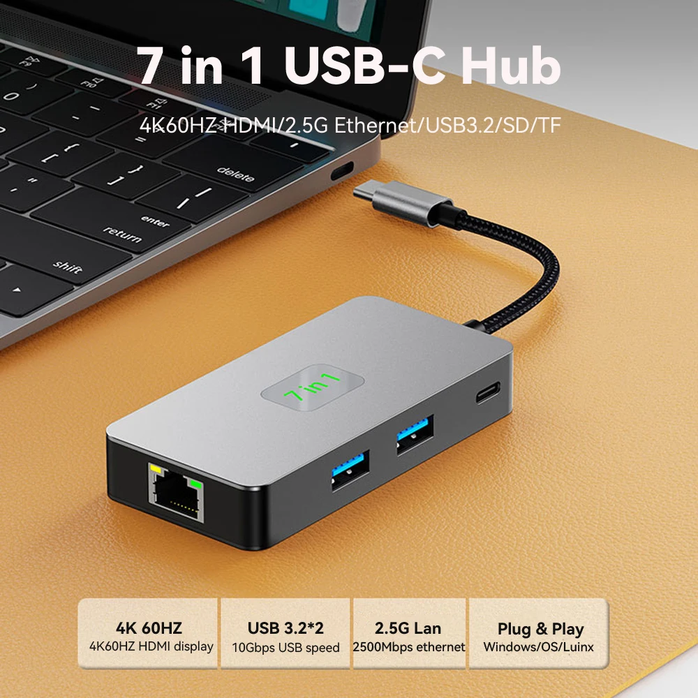 Tebe USB-C Docking Station Type-c to 4K HDMI-adapter RJ45 Gigabit 2.5G Ethernet USB 3.2 Hub Splitter SD/TF Card Reader PDW100W