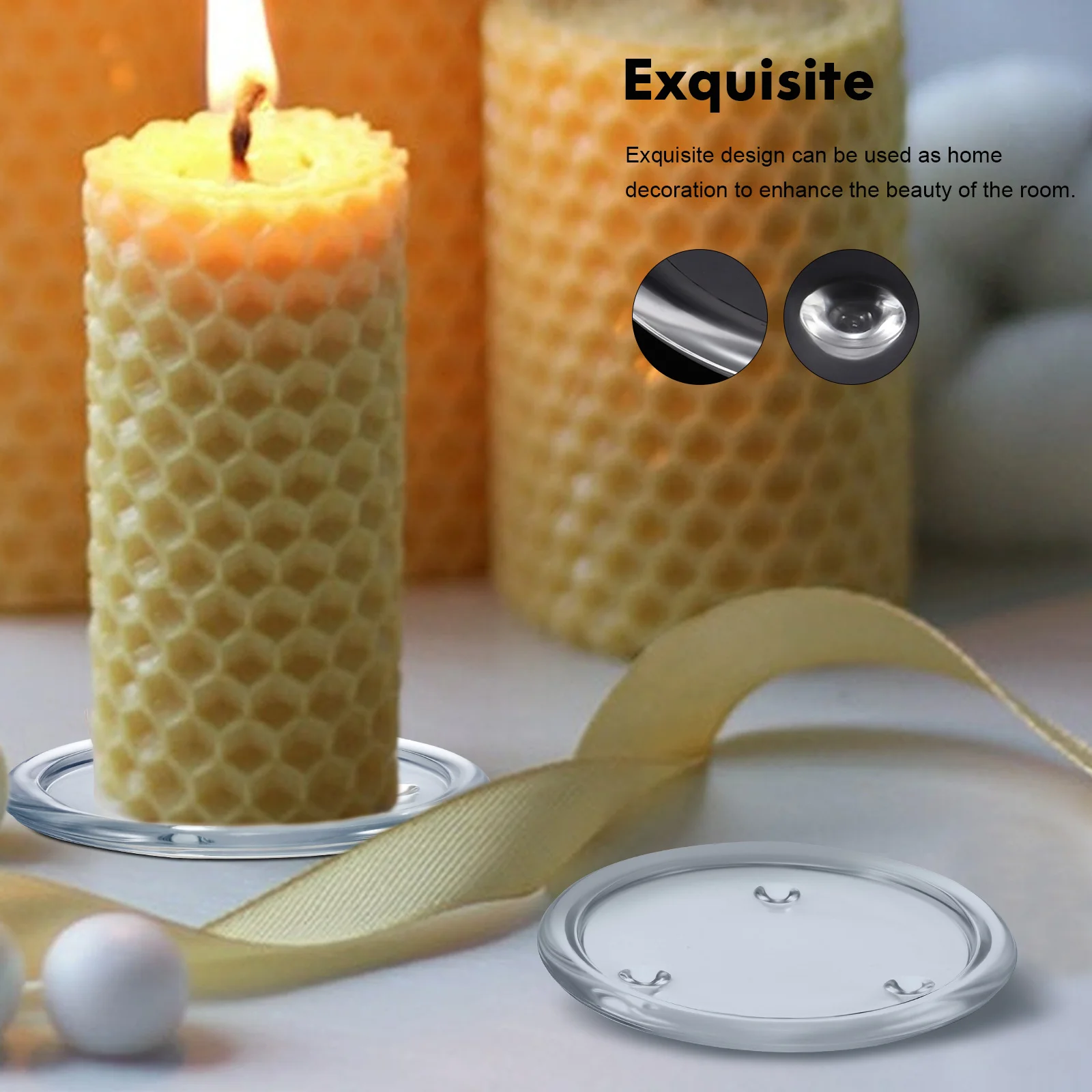 

2Pcs Glass Holders Transparent Round Tray Simple Elegant Scented Plate Home Decoration Wedding Banquet