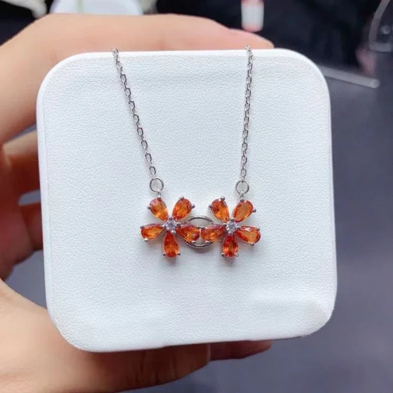 Natural Orange Color Sapphire Necklace Pendant for Party 3mm*5mm Total 3ct Sapphire 925 Silver Jewelry with Gold Plating