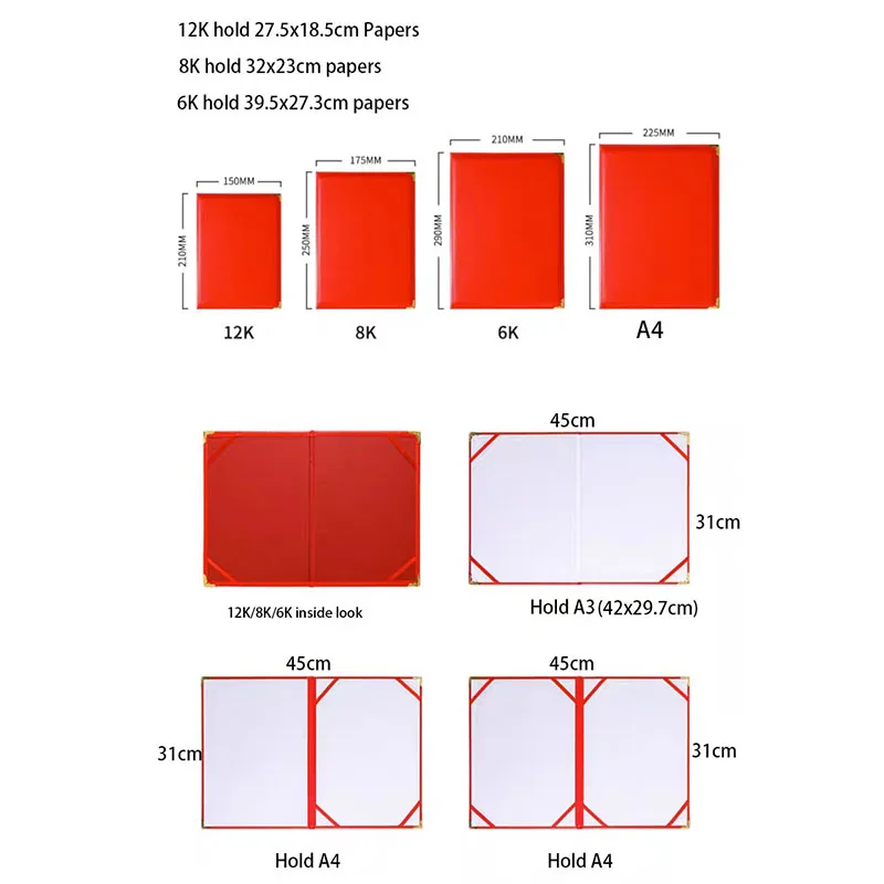 12K (2 шт.) 6K 8K удерживающая папка B5 A4 A3 из искусственной кожи с обложкой для сертификата