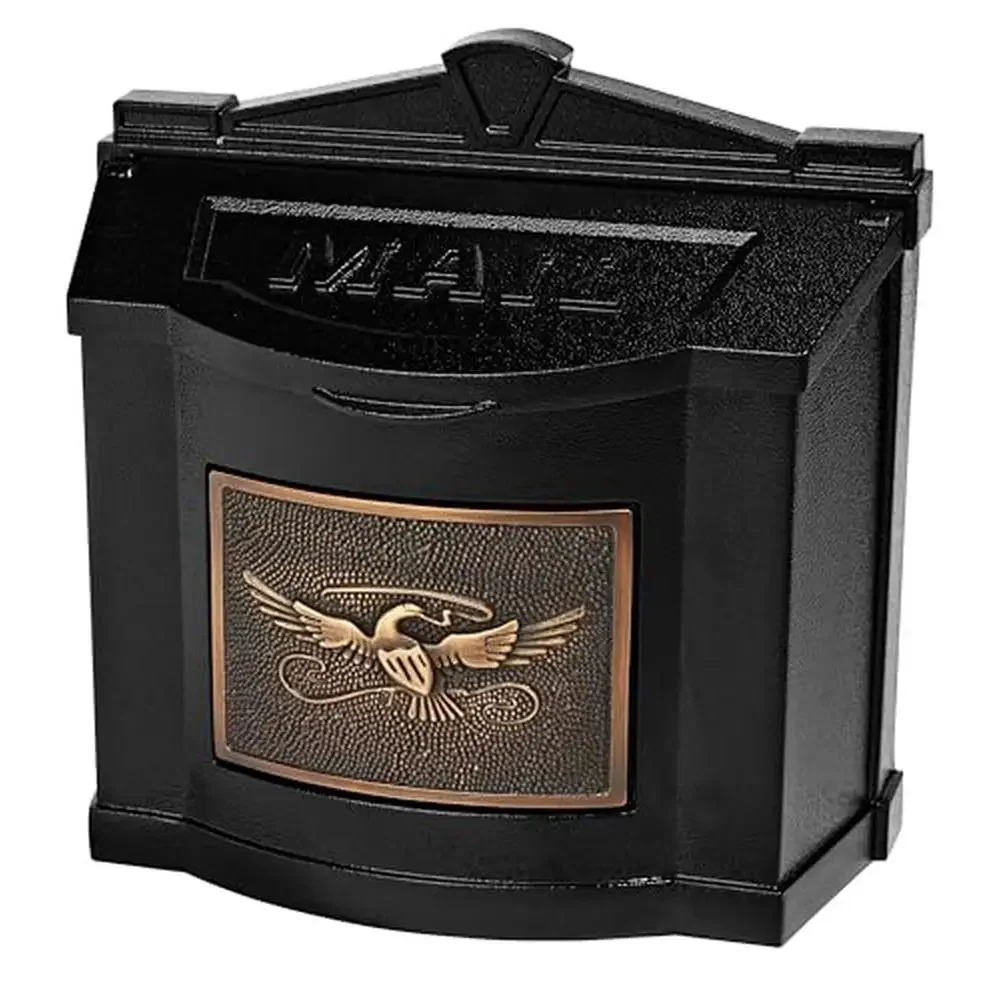 

Wallmount Black Aluminum Eagle Large Capacity Lockable Insert USA Built 14-3/8" Height 14-7/8" Width 7-1/2" Depth Brass Accent