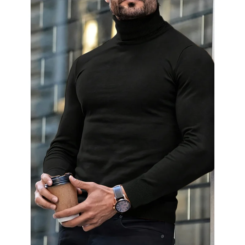 Classic Look Solid Color Turtleneck Long Sleeve Men's Sweater，Autumn and Winter Daily Coat Chic Fashion Tops