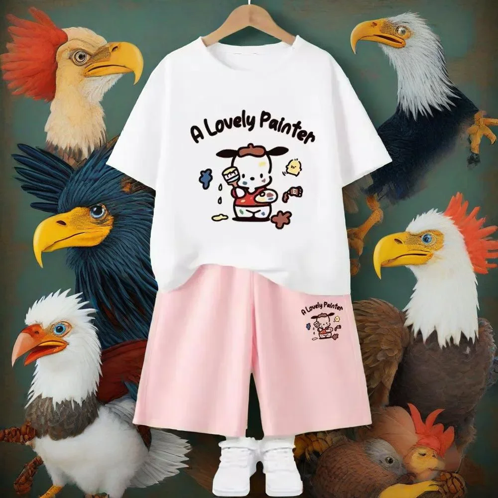 

University Children Stylish Short sleeve Shorts Set Dog print Clothes Girls Summer Set