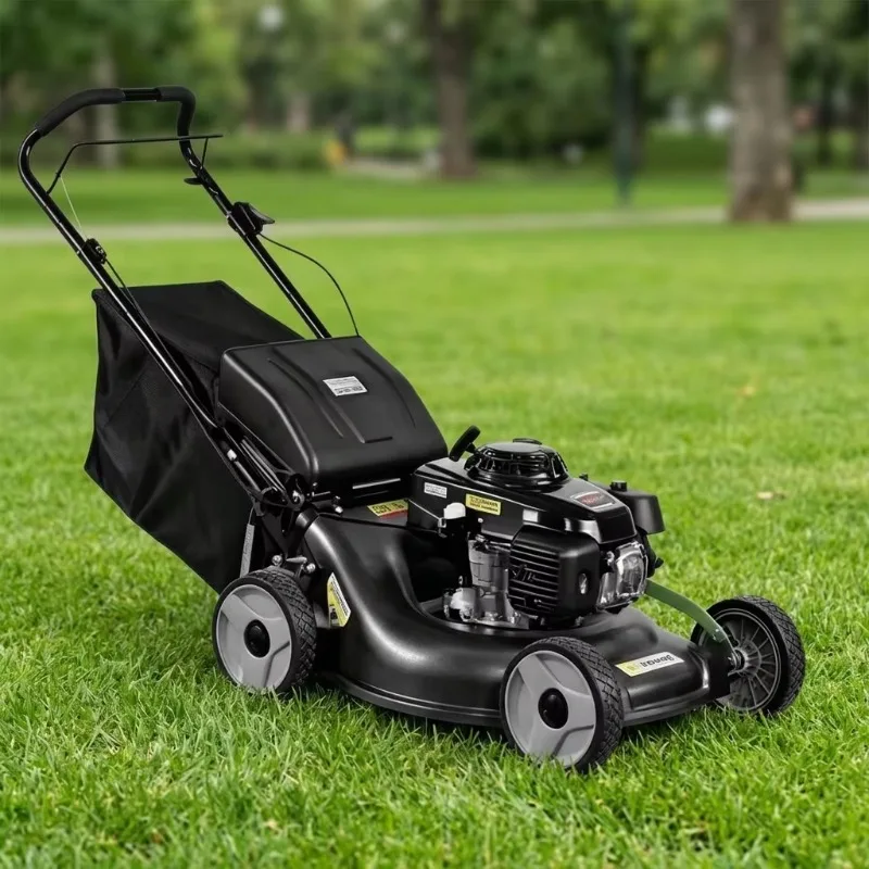 21 Inch 4-Stroke Hand Push Gas Lawn Mower, 10-Height Adjustment 530mm Cut Width 65L Grass Bag for Yard Care