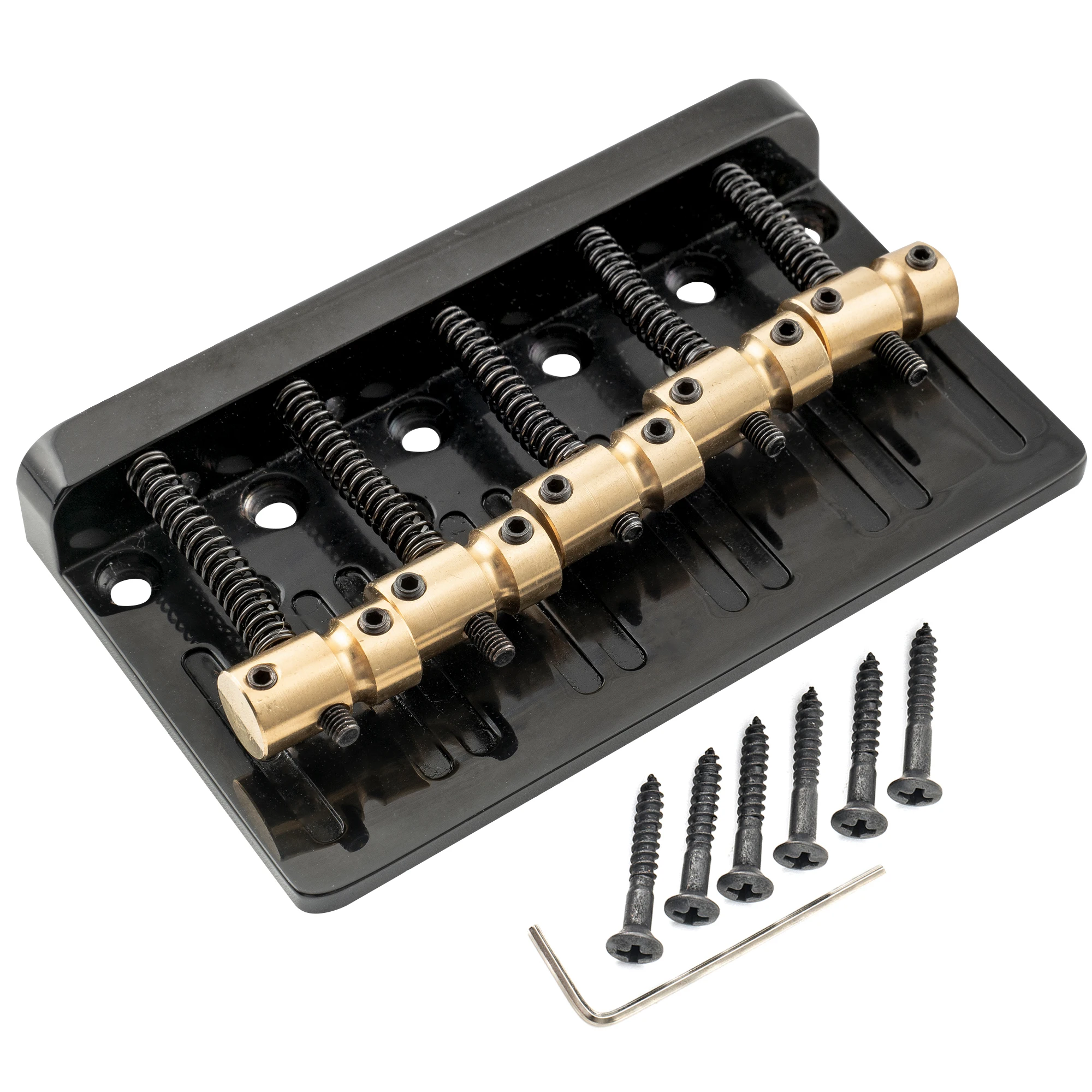 Musiclily Pro 17mm String Spacing Dual Load Heavy Duty 5-String Bass Bridge with Brass Saddle Steel Plate