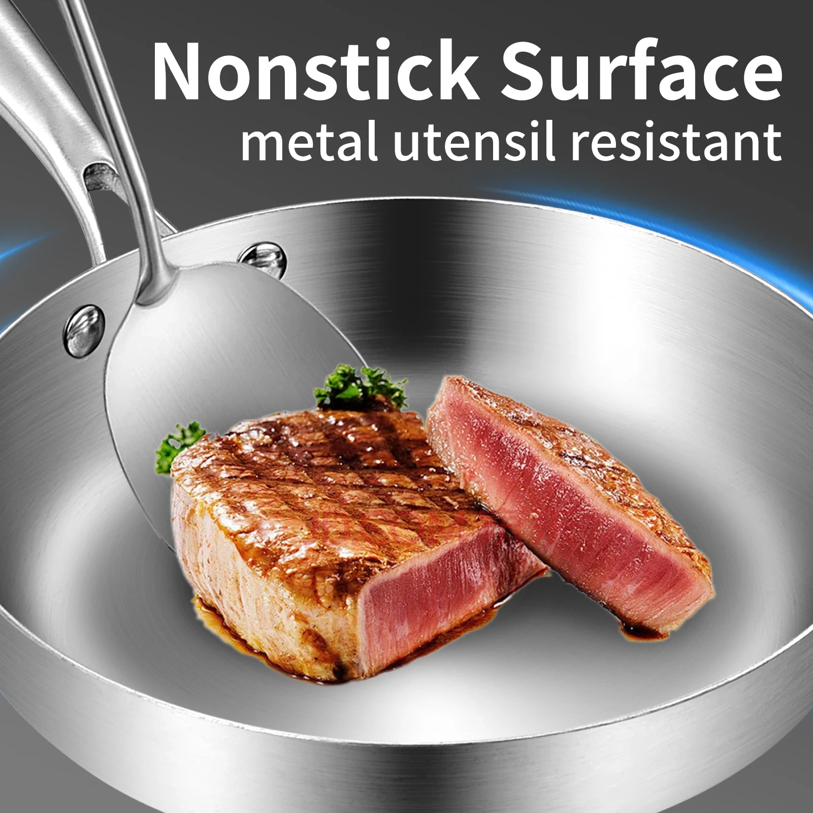 مقلاة من الفولاذ المقاوم للصدأ، متوافقة مع الموقد، مناسبة لقلي شريحة لحم، وقلي البيض