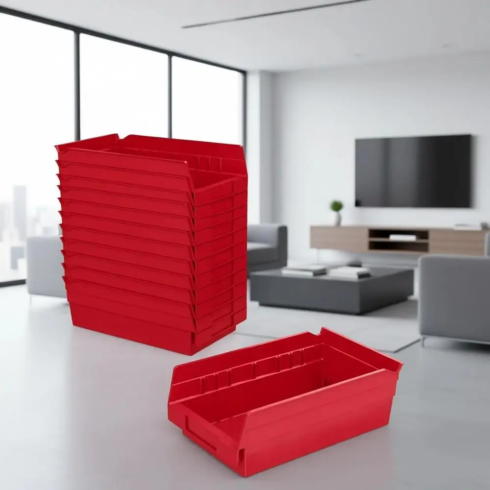 

Набор из 12 прочных красных пластиковых контейнеров для хранения, 12x6.5x4 дюйма, для организации гаража и кладовки