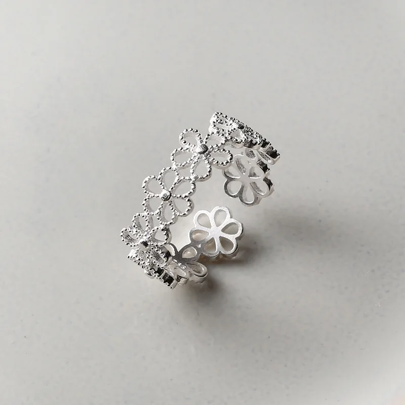 925 Sterling Silber Hohle Blumen Verstellbare Ringe für Frauen Paar Verlobungsring Vintage Hochwertiger Schmuck