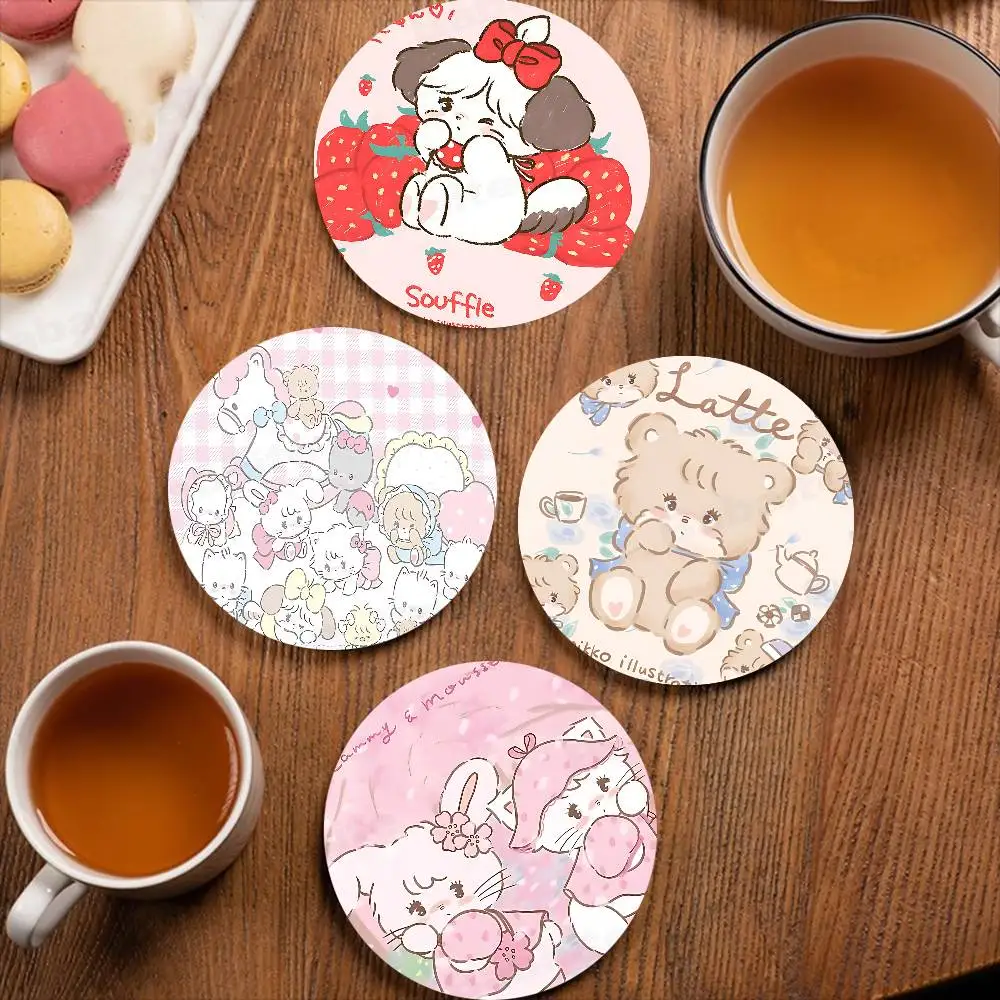 cute art  M-Mikko kawaii cat Coaster Wooden Drink Tray Suitable for Restaurants and Coffee Shops Easy To Wash and Clean