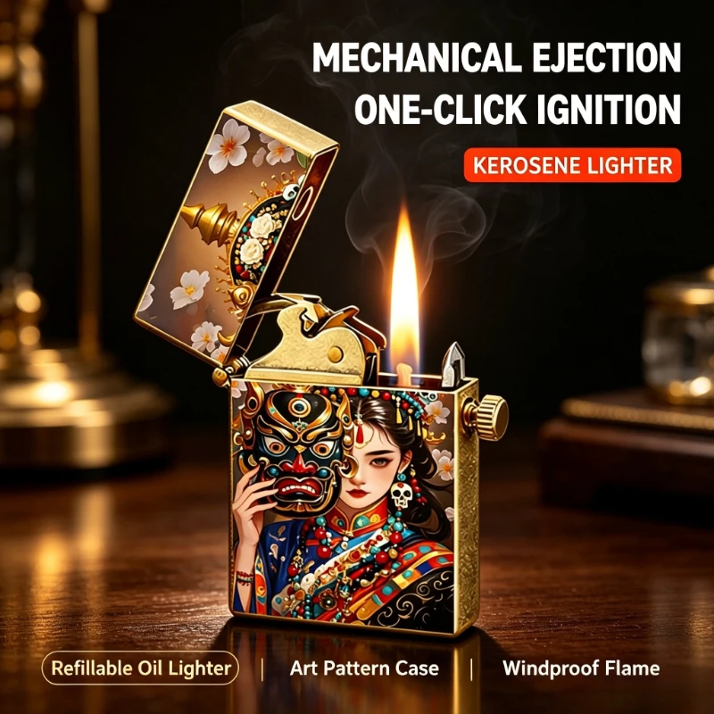 Guochao Metal Kerosenes Lighter One-button Ejection Ignition Zakilam Metal Grinding Wheel High-grade Lighter To Send Boyfriend