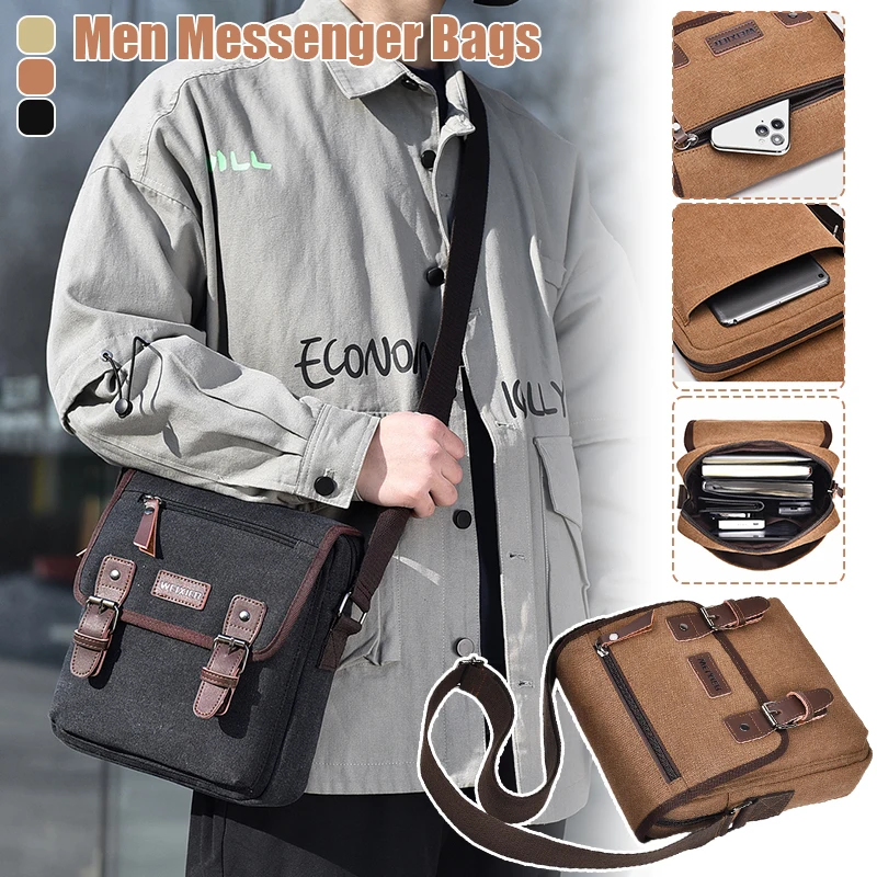 Bolsa Mensageiro de Grande Capacidade para Homens, Bolsas de Lona, Trabalho, Viagem, Negócios, Crossbody, Zíper, Lazer, Exterior