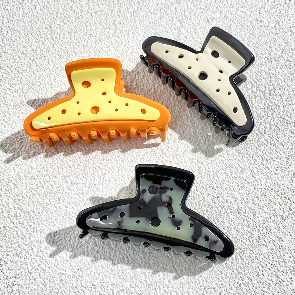 Fashion Acetate Yellow White Cheese Shape Big Hair Claw Clip For Women Funny Geometric Ponytail Hair Accessories Tool Gifts