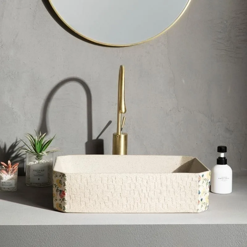 Art retro Chinese countertop outdoor household ceramic balcony washbasin single basin washbasin washbasin basin