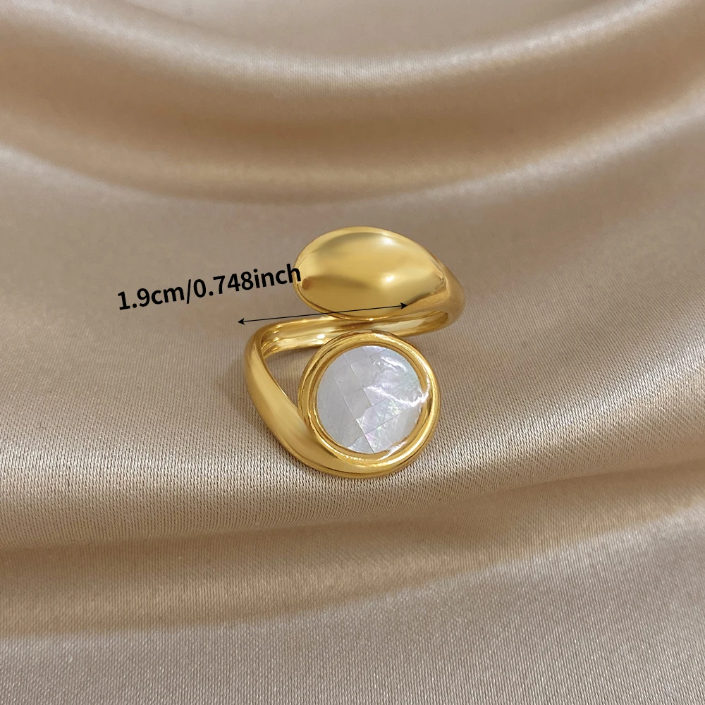 Chic Abalone Shell Geometric Twisted Open Ring for Women Irregular Curved Gold Plated Stainless Steel Finger Rings Party Jewelry - view 6