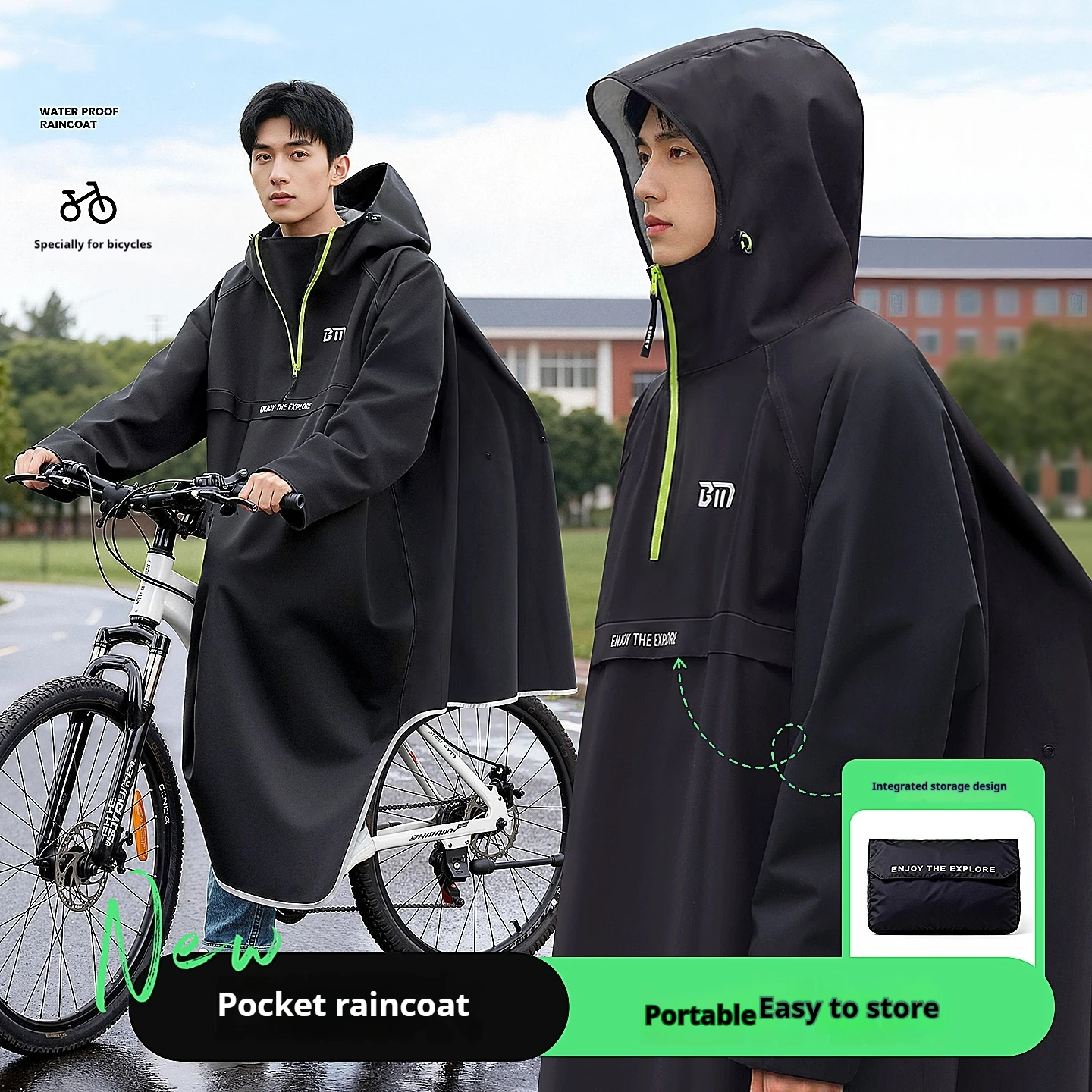 Bicycle Raincoat for Boys, Suitable for Junior High School Students, New Mountain Bike Riding Raincoat for School Use