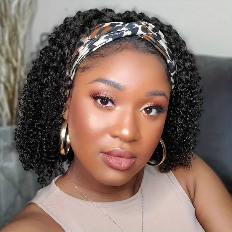 200% Density Body Wave Brazilian Remy Human Hair Full Machine Made Wig Kinky Curly Headband Wig for Women