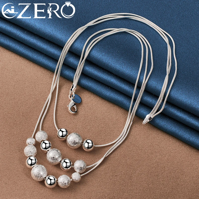 ALIZERO 925 Sterling Silver 2pcs Sets Smooth Frosted Beads Earrings Necklace For Women Wedding Engagement Party Jewelry Set