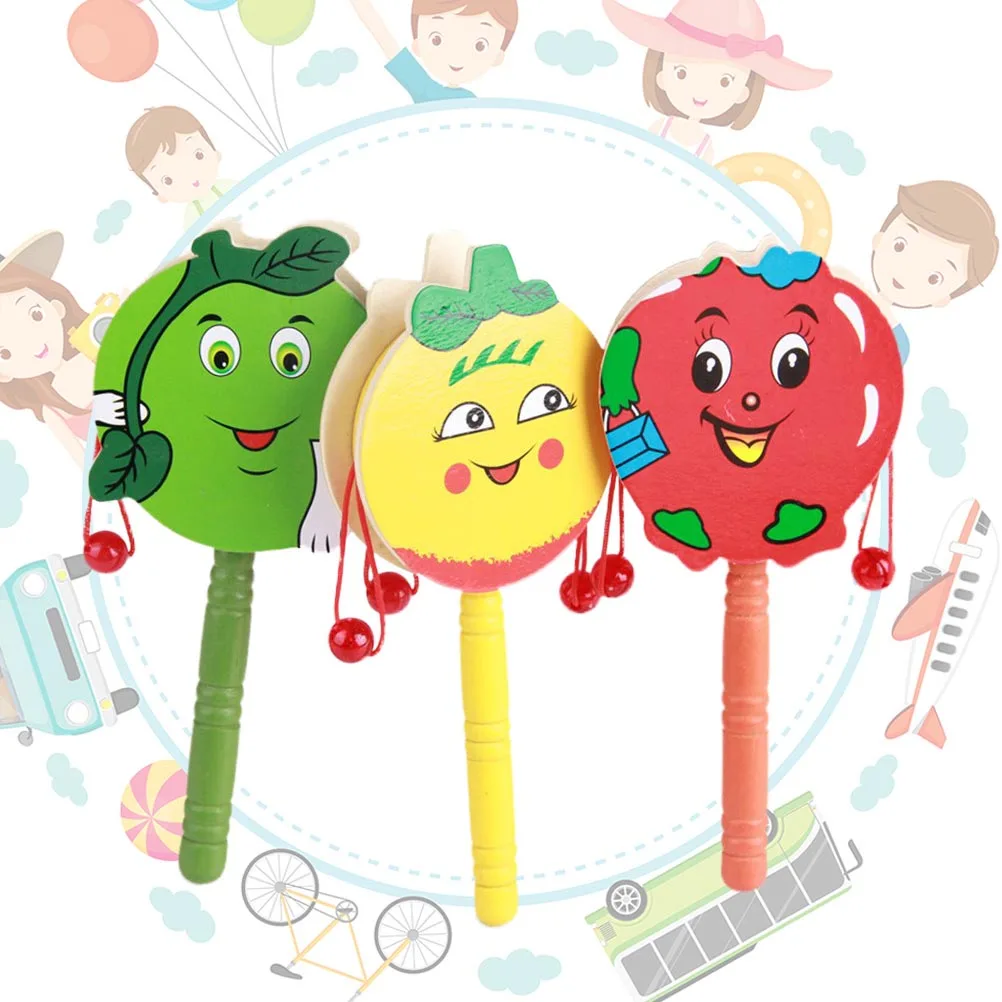 아기 유아 신생아를위한 3pcs 나무 물결 모양의 딸랑이 드럼 밝은 색상 흔들기 교육 어린이 손 눈 조정 창조적 인