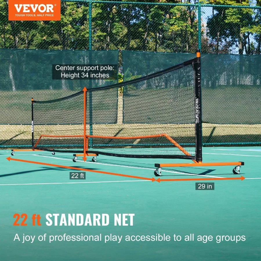 VEVOR Pickleball Net Set 22FT حجم التنظيم نظام Pickleball المحمول مع حقيبة حمل كرات وعجلات مقاومة للطقس S