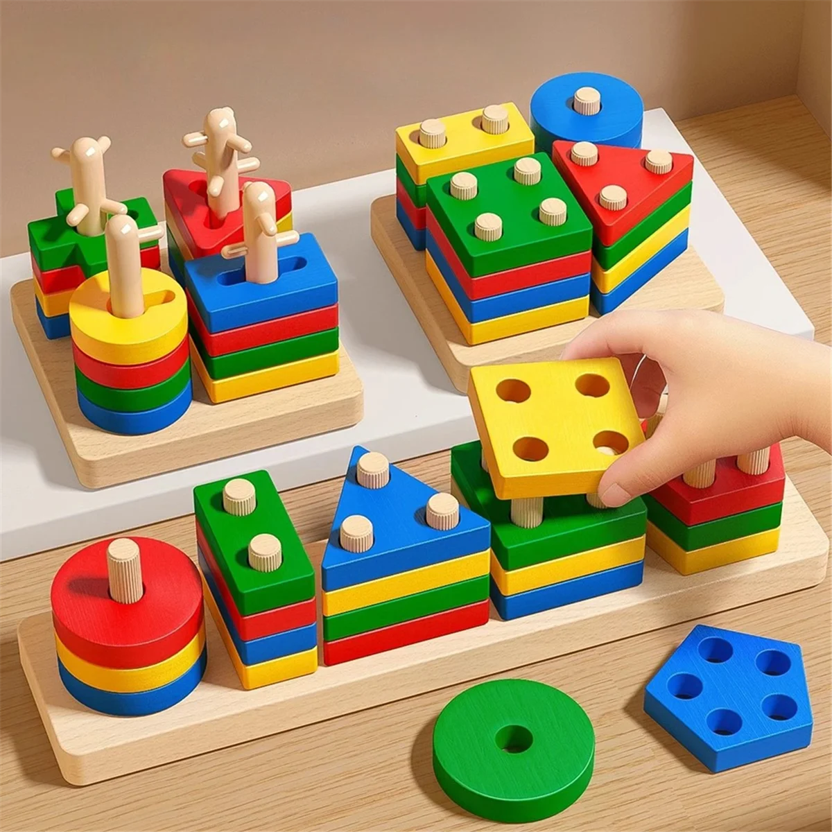 A72Z – jouets à colonne géométrique, blocs de construction de formes assorties, outils pédagogiques éducatifs et d'éveil pour la petite enfance A