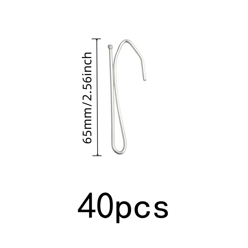 Single Curtain Hooks 40 pcs, Silver Iron Material, Rust Resistant Durable, for Living Room Curtain Rod