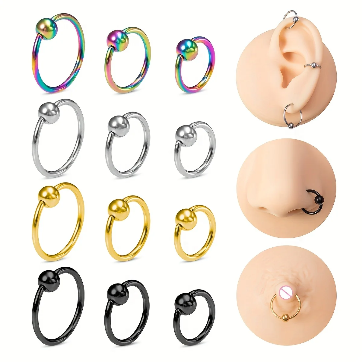 2Pcs Red Captive Bead Nose Ring Hoop Ear Tragus Cartilalge Piercing Earring Nipple Hoop Rings Lip Labret Hoops Body Jewelry Lot