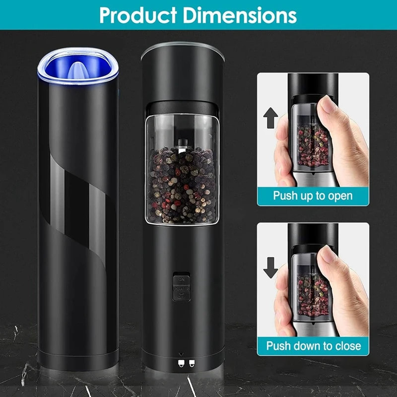 Electric Salt And Pepper Grinder With LED Indicato Battery Powered Spice Grinder Adjustable Coarseness