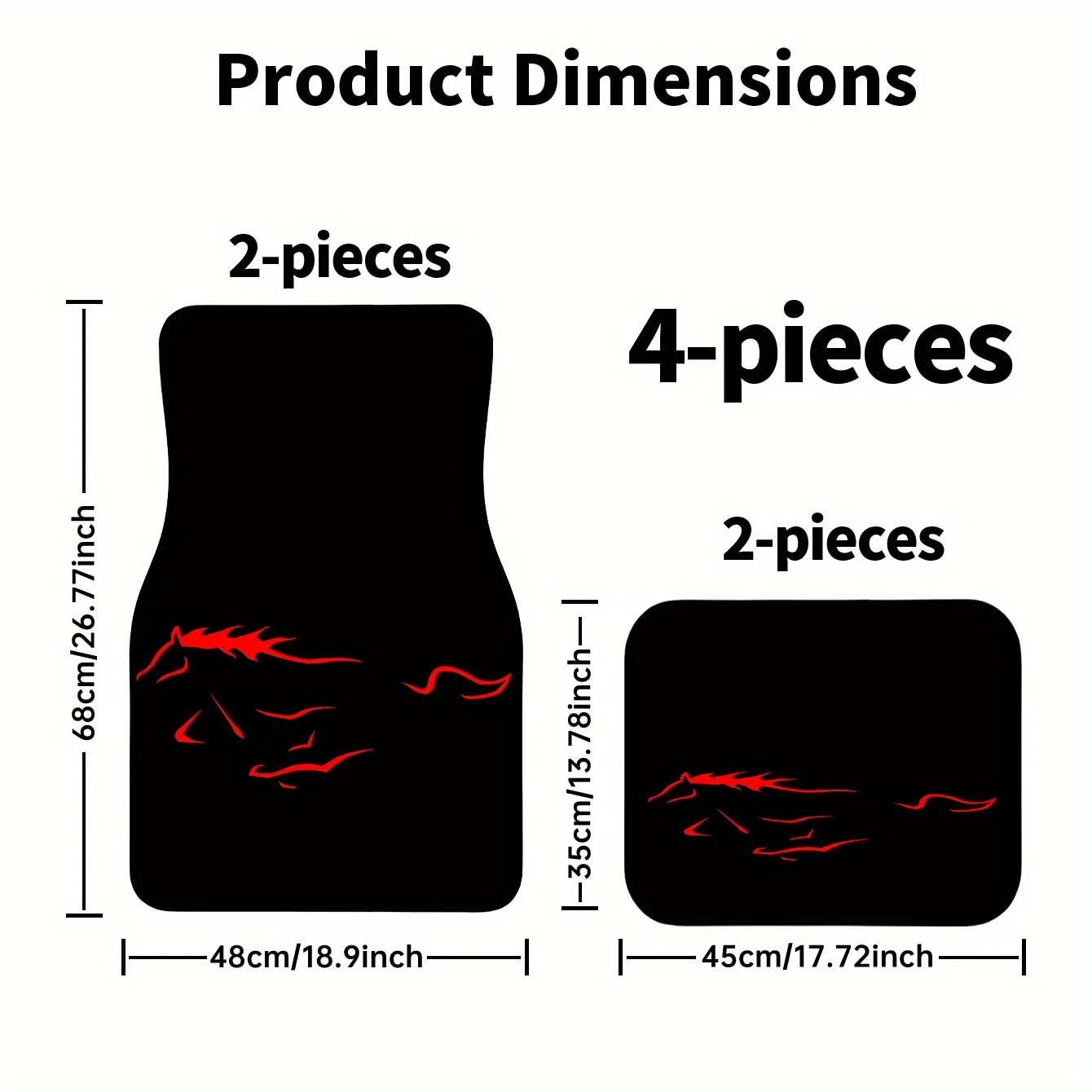 4pcs Red Flame Racing Horse& Car Floor Mats- Fit For, SUVs, Trucks- Heavy-Duty Black& Red Dynamic Horse Racing Design, All-Seaso
