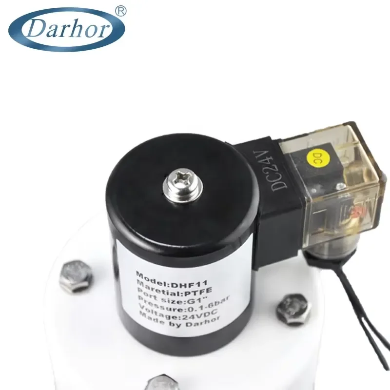 Elettrovalvola Darhor 24V 220V Chemical PTFE Solenoid Valves Surfuric Acid Anti-corrosive Aqua Regia Alkali Resistance Antiseptic Pneumatica — dettaglio 3
