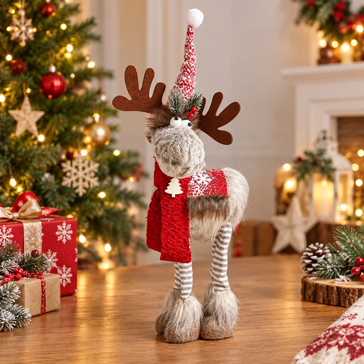 Christmas Reindeer Plush Doll Toy Stuffed Elk Gnome Santa Figurine Cute Table Decor Ornament Birthday Xmas Gift for Kids