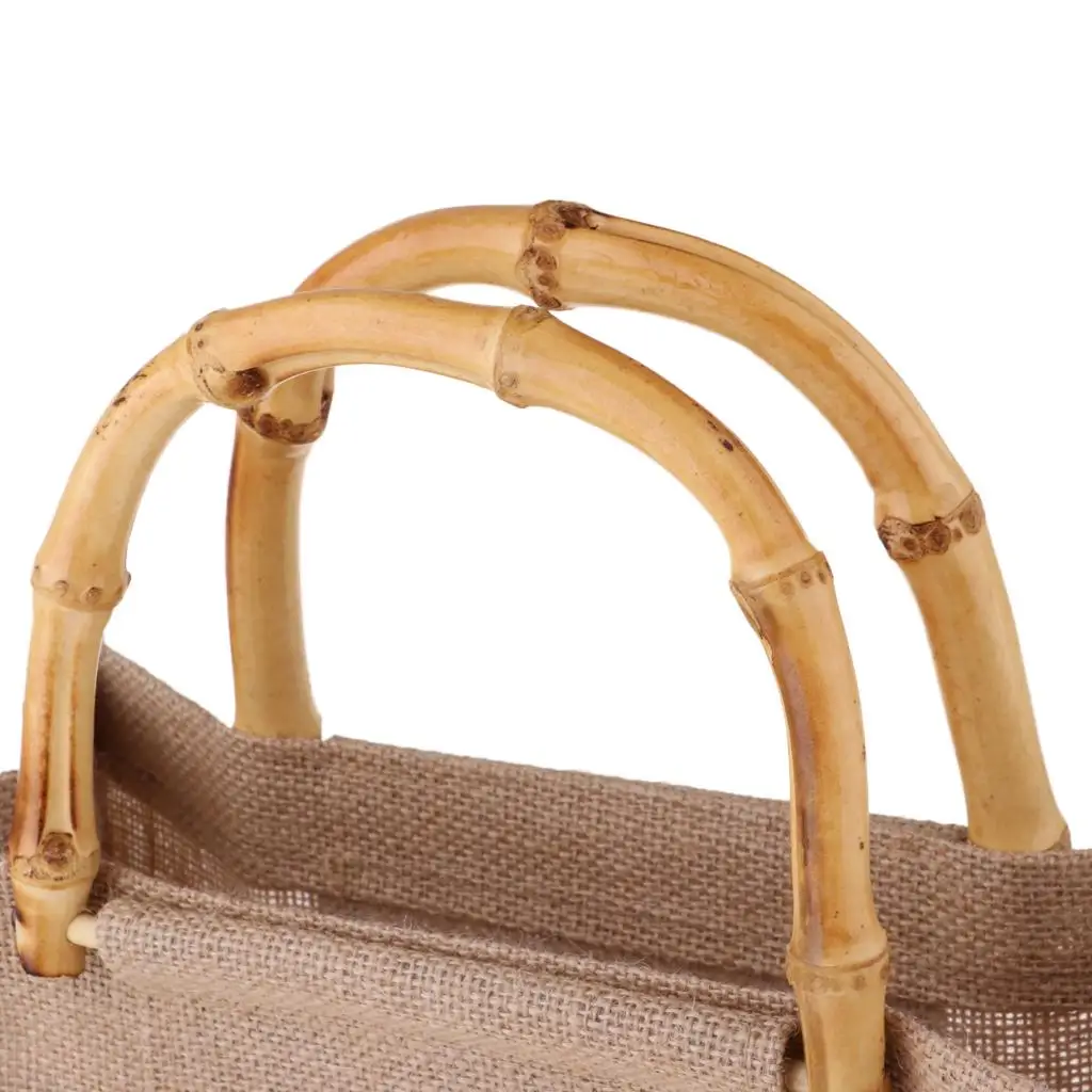 Linen Shopping Bag Bamboo Handle Luxe Mini Burlap Handbag Personal Design Eco Tote for Storage
